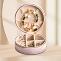 Pink round portable travel jewelry organizer with zipper closure and velvet interior - 10*10*5cm / Light Pink - Velvet