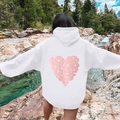 Weißer Fleece-Hoodie mit rosa Love Yourself Herzaufdruck auf dem Rücken für Damen - S / Weiß