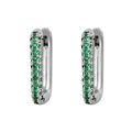 Silver drop earrings with oval green zircon stones and micro-pave detailing - Silver-Green Rhinestone