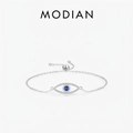 Eleganter S925 Silber Böser Blick Armband mit blauem Zirkonia und verstellbarem Schieber - 925er Silber / Silber