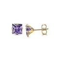 Square purple AAA zircon stud earrings with 4-prong gold setting and butterfly back - Gold-Purple Zirconia