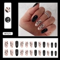 Uñas postizas ovaladas con siluetas de hojas negras y diseños artísticos de tinta - Estilo de Silueta de Hoja (W929)