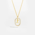 Detail view of gold S925 sterling silver chain with letter X pendant and pavé zircons - Letter X