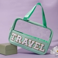 Borsa da viaggio in PVC verde menta con lettere travel ricamate in ciniglia - Borsa Verde Menta (TRAVEL)