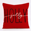 Roter Leinen Kissenbezug zu Weihnachten mit Holly Jolly Aufdruck auf Weiß - Holly Jolly Text / 45x45cm