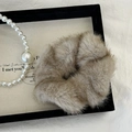 Plush light brown faux fur scrunchie with high elasticity for elegant hair styling - Khaki