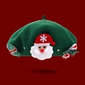 Green wool Christmas beret with Santa, candy cane, and tree decorations - M (56-58cm) / Dark Green