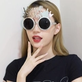 Silver Happy New Year party glasses with rhinestones and crown for festive celebrations - Silver Crown New Year Glasses