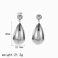 Polished silver stainless steel large teardrop earrings with measurement details - Silver Style (TE6954-S)
