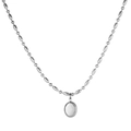 Elegante collar de acero inoxidable plateado con cadena de perlas de arroz y colgante - Elipse / Plateado