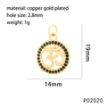 Vue détaillée d'un pendentif symbole Om plaqué or avec pierres noires, 19mm x 14mm - Symbole Om (P02020)