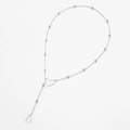 Detailed view of silver Y-shaped stainless steel necklace with heart and letter D pendant - Letter C Pendant (XL3184【Steel Color C】) / Steel