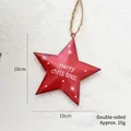 Red tin star Christmas ornament with white snowflakes and Merry Christmas text - Pentagram