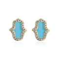 Gouden Hamsa hand oorknopjes met blauw emaille centrum en zirkonia kristallen rand - Hamsa Hand / Blauw