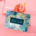 Tarjeta de felicitación azul oscuro con texto Best Wishes en oro sobre fondo rosa - S604-11 Mis Mejores Deseos Mármol Azul