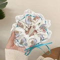 Balletcore lace scrunchie with cute animal prints and a royal blue ribbon bow accent - Lace Bear Ribbon
