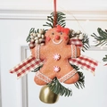 Weihnachts-Lebkuchenmann-Anhänger mit Tannenzweig, Schleife und goldener Glocke - Großer Roter Karomuster Lebkuchenmann / Groß