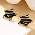 Vintage gold and black enamel star-shaped stud earrings in elegant French style - Black Gold (DYX-2)