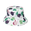 Reversible bucket hat with white background and vibrant purple fig and green leaf prints - White Background Purple Fig Style