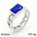 Vintage 18K gold plated steel ring with blue zircon rectangle stone and chain detail - Steel Deep Blue