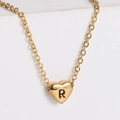 18k gold plated heart pendant necklace featuring an engraved letter R design - Letter R