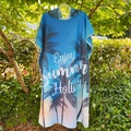 Quick-dry hooded beach poncho with blue gradient palm tree print and button closures - One Size / Button Style - Island Holiday