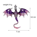 Silver-toned dragon brooch with purple enamel wings and pink rhinestones on white background - Silver/Purple Enamel