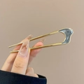 Elegant gold U-shaped hair pin with grey marble texture resin inlay for women - Enamel Curved - Blue