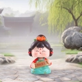Traditional Tang Dynasty lady figurine holding a Ping An scroll in red and green finish - 1056-12 Green Skirt Hairpin Flower / Ancient Style Ornament Series