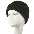 Classic black ribbed knit beanie cap for men and women on white mannequin head - Adult / As Shown