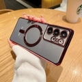 Magnetic frosted grey case for Samsung S26 Ultra with dark red metallic frame - Red / Samsung S21 Ultra