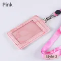 Pink marble faux leather ID badge holder with transparent window and lanyard - Heat Transfer Lanyard Set / Pink