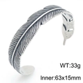 Vintage silver finish Viking feather cuff bracelet, 33g weight, 63x15mm inner size - Feather Styling (KB209301-LU)