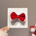 Elegant red velvet bow hair clip with white faux fur trim in a 6.5cm princess style - White Edged Red Bow Hair Clip 1Pc