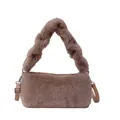 Chic mocha plush faux fur handbag with adjustable leather strap for autumn fashion - Light Khaki