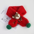 Detail eines roten Plüschschals für Kinder mit Rentierkopf, Glocke und Pompons - 85x10cm / Rot
