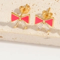 Pink enamel bow earrings with gold base and zircon crystals for women - Rose Red Bowknot (ES2644)