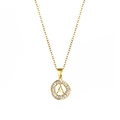 18K gold plated stainless steel necklace with round A-letter pendant and CZ crystals - Letter A