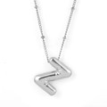 Silver puffy Z-shaped lightning pendant necklace with fine bead chain for women - Silver - Z