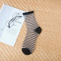 Women's sheer mesh socks featuring black horizontal stripes and durable knit toes - Black Horizontal Stripe