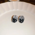 Elegant black and silver irregular butterfly stud earrings with sparkling crystals - Black Oval Style (9# Silver Pin)