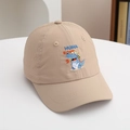Detail of dinosaur embroidery and breathable mesh holes on beige kids baseball cap - 54cm (3-8 Years) / Khaki