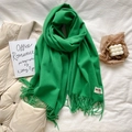 Emerald green soft faux cashmere long scarf with fringe detail for autumn and winter wear - 200*65cm / Emerald Green