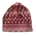 Detailed view of paisley patterns on a burgundy ethnic style slouchy knit beanie hat - Ins Wine Red