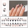 Unghie finte a mandorla French nere con fiori e set completo da 24 pezzi in mostra - Stile Floreale con Bordo Nero Rosa Nude (Y-184)