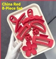 Lot de 8 pinces à cheveux rouge chinois avec motifs floraux et rectangulaires mats - Rouge Chinois Lot de 8