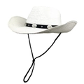 Detail of silver conchos and black band on white straw cowboy hat with chin strap - M (56-58cm) / Pure White