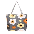 Grand sac cabas en toile gris foncé avec imprimés floraux et poignées résistantes - Frangipanier