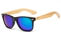 Black bamboo sunglasses with blue-purple polarized lenses and natural wood arms - Glossy Black / Green Film