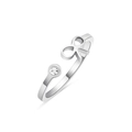 Silver bow knot open ring with a round clear gemstone and polished metallic finish - Sr21111301s / Opening Is Adjustable